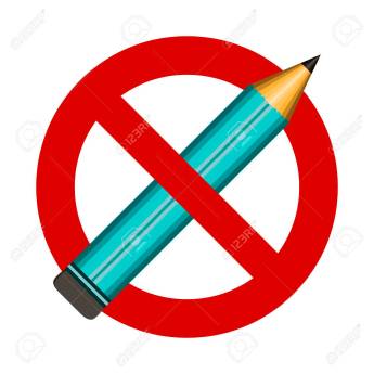 No blue Pencil sign icon. Do not write. Edit content button. Red